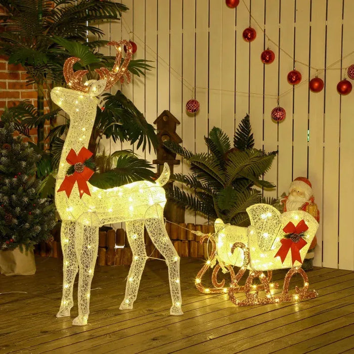 170 LED Light Reindeer and Sleigh - Little and Giant Explorers Outsunny