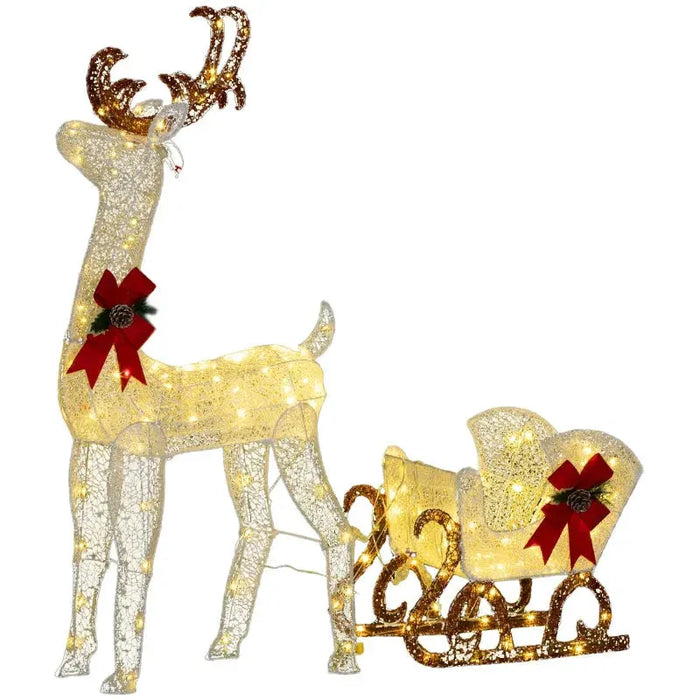 170 LED Light Reindeer and Sleigh - Little and Giant Explorers Outsunny