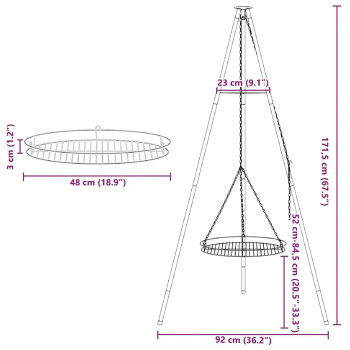 170cm Metal Campfire Tripod – Black | Outdoor Cooking Stand VIDAXL - Little and Giant Explorers vidaXL