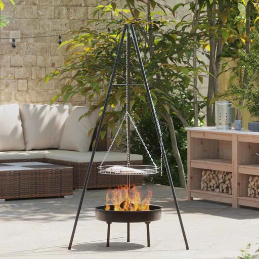 170cm Metal Campfire Tripod - Grill Grate and Fire Tray | Portable Outdoor Cooking Stand VIDAXL - Little and Giant Explorers vidaXL
