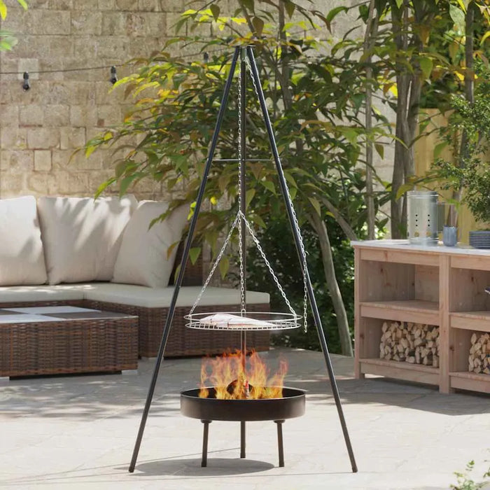 170cm Metal Campfire Tripod - Grill Grate and Fire Tray | Portable Outdoor Cooking Stand VIDAXL - Little and Giant Explorers vidaXL