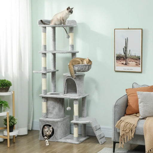 170cm Multi-Level Cat Tree – Grey and Cream | Tall Cat Tower - Plush and Sisal Design PAWHUT - Little and Giant Explorers PawHut