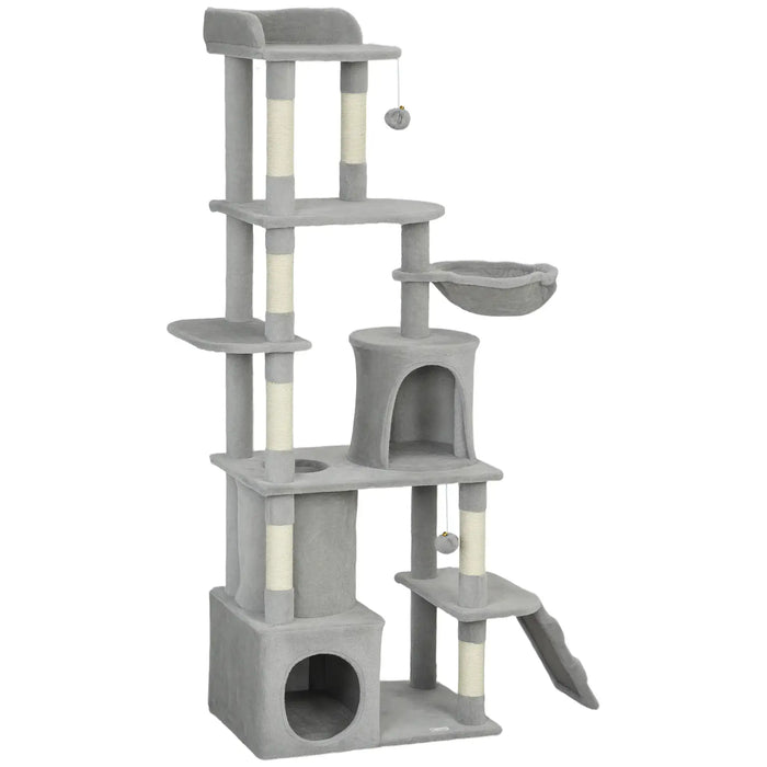 170cm Multi-Level Cat Tree – Grey and Cream | Tall Cat Tower - Plush and Sisal Design PAWHUT - Little and Giant Explorers PawHut