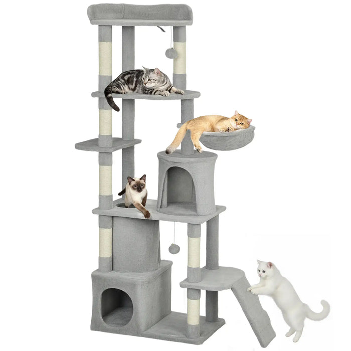170cm Multi-Level Cat Tree – Grey and Cream | Tall Cat Tower - Plush and Sisal Design PAWHUT - Little and Giant Explorers PawHut