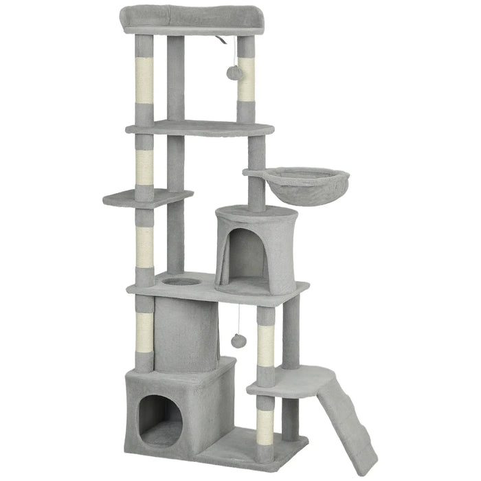 170cm Multi-Level Cat Tree – Grey and Cream | Tall Cat Tower - Plush and Sisal Design PAWHUT - Little and Giant Explorers PawHut