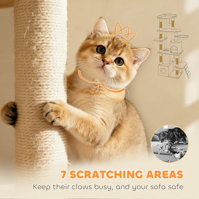 170cm Multi-Level Cat Tree – Grey and Cream | Tall Cat Tower - Plush and Sisal Design PAWHUT - Little and Giant Explorers PawHut