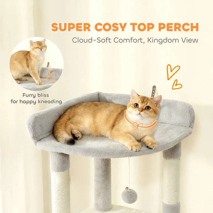 170cm Multi-Level Cat Tree – Grey and Cream | Tall Cat Tower - Plush and Sisal Design PAWHUT - Little and Giant Explorers PawHut