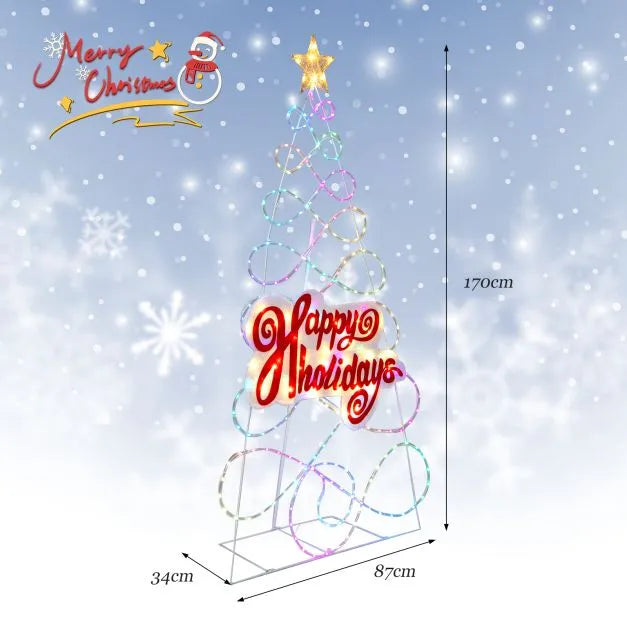 170cm Pre-Lit Christmas Tree with Star and “Happy Holidays” Sign | 216 LEDs COSTWAY - Little and Giant Explorers Costway