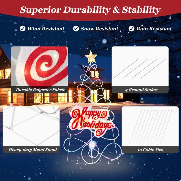 170cm Pre-Lit Christmas Tree with Star and “Happy Holidays” Sign | 216 LEDs COSTWAY - Little and Giant Explorers Costway