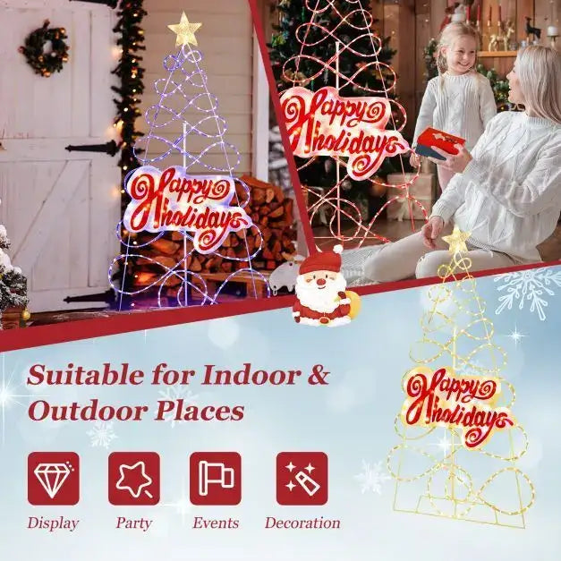 170cm Pre-Lit Christmas Tree with Star and “Happy Holidays” Sign | 216 LEDs COSTWAY - Little and Giant Explorers Costway