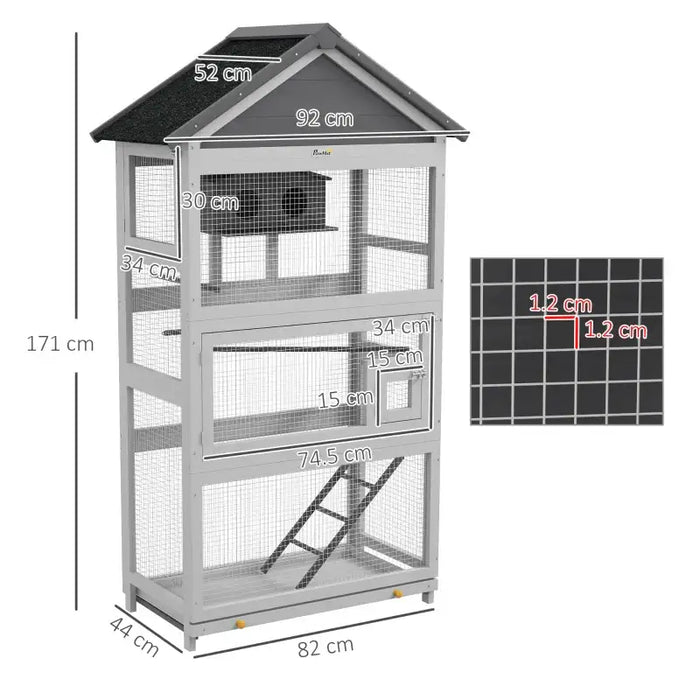 171cm Large Outdoor Bird Cage – Grey | Wooden Aviary - Stands, Ladders and Birdhouse PAWHUT - Little and Giant Explorers PawHut