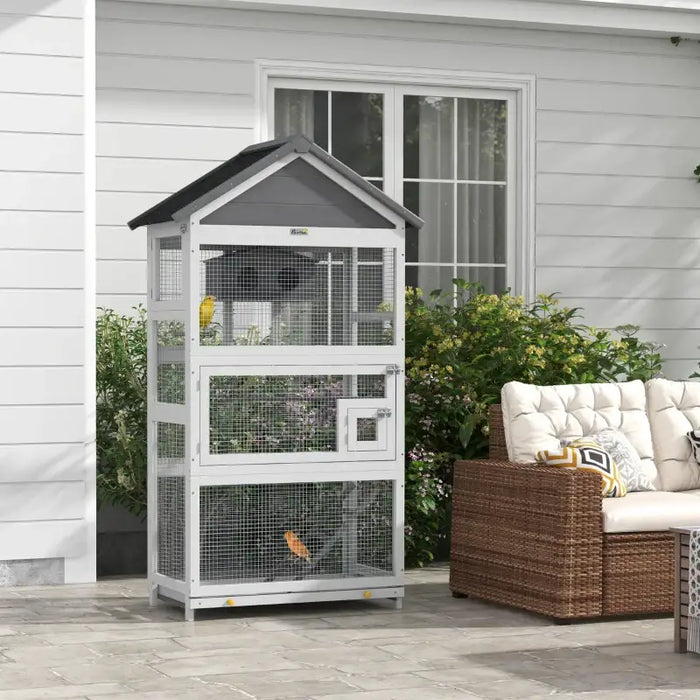 171cm Large Outdoor Bird Cage – Grey | Wooden Aviary - Stands, Ladders and Birdhouse PAWHUT - Little and Giant Explorers PawHut