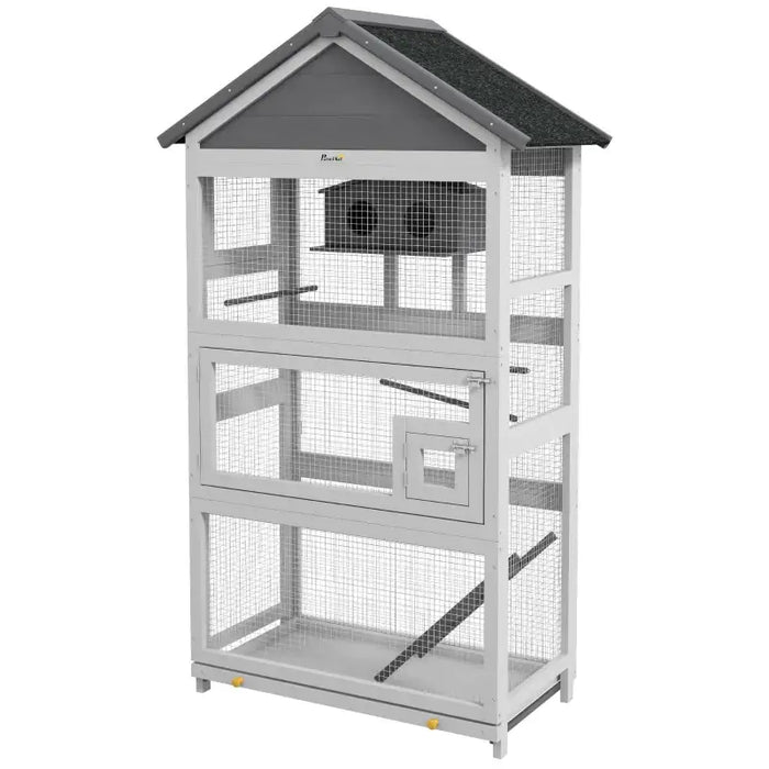 171cm Large Outdoor Bird Cage – Grey | Wooden Aviary - Stands, Ladders and Birdhouse PAWHUT - Little and Giant Explorers PawHut