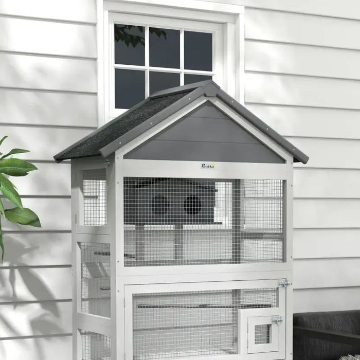 171cm Large Outdoor Bird Cage – Grey | Wooden Aviary - Stands, Ladders and Birdhouse PAWHUT - Little and Giant Explorers PawHut