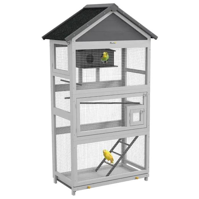 171cm Large Outdoor Bird Cage – Grey | Wooden Aviary - Stands, Ladders and Birdhouse PAWHUT - Little and Giant Explorers PawHut