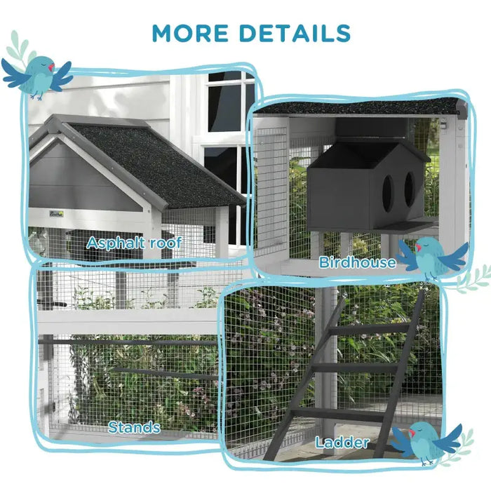 171cm Large Outdoor Bird Cage – Grey | Wooden Aviary - Stands, Ladders and Birdhouse PAWHUT - Little and Giant Explorers PawHut