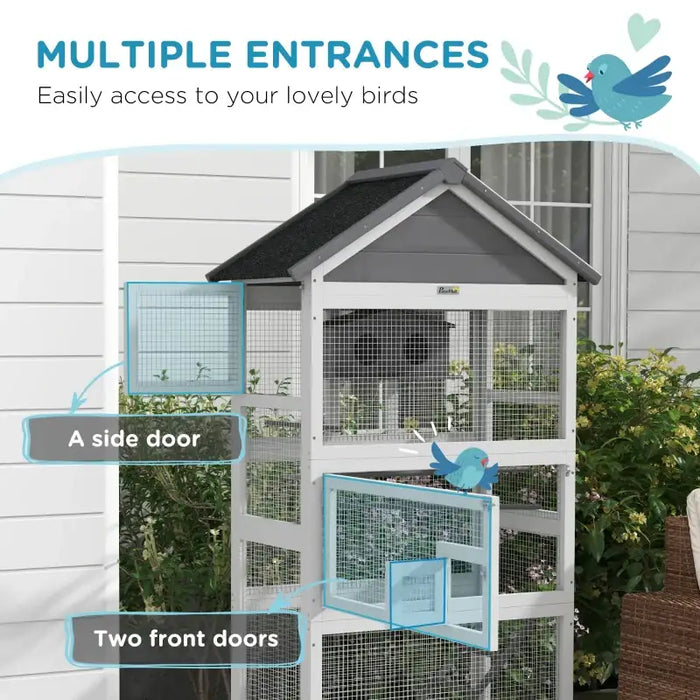 171cm Large Outdoor Bird Cage – Grey | Wooden Aviary - Stands, Ladders and Birdhouse PAWHUT - Little and Giant Explorers PawHut