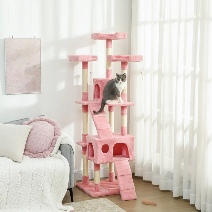 173cm Cat Tree Tower - Pink | Perches, Cat Houses, Scratching Boards and Toys PAWHUT - Little and Giant Explorers PawHut