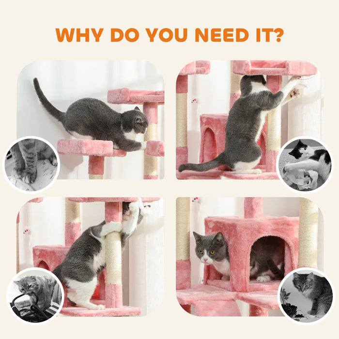 173cm Cat Tree Tower - Pink | Perches, Cat Houses, Scratching Boards and Toys PAWHUT - Little and Giant Explorers PawHut