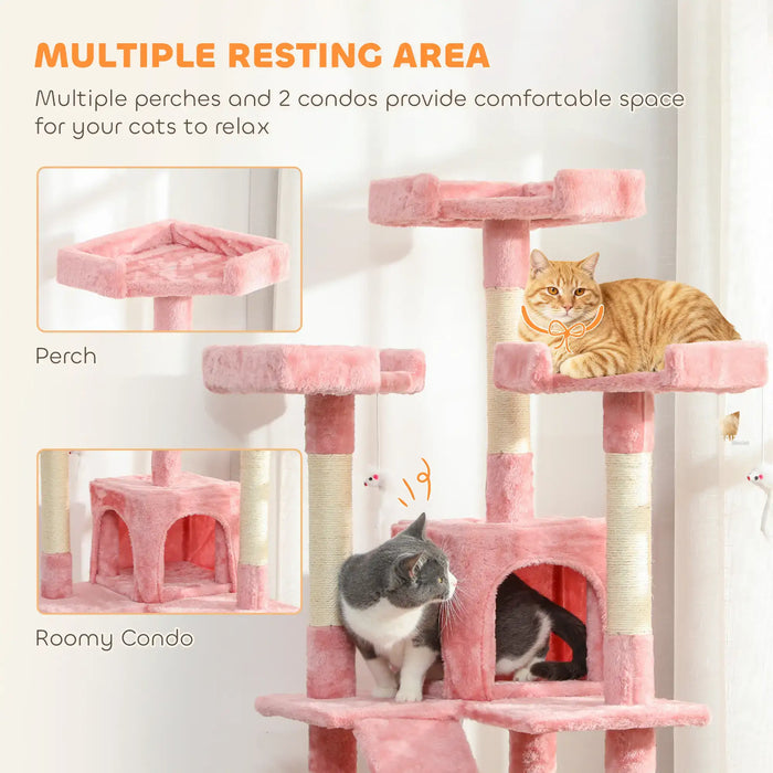 173cm Cat Tree Tower - Pink | Perches, Cat Houses, Scratching Boards and Toys PAWHUT - Little and Giant Explorers PawHut
