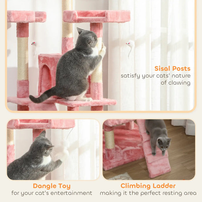 173cm Cat Tree Tower - Pink | Perches, Cat Houses, Scratching Boards and Toys PAWHUT - Little and Giant Explorers PawHut