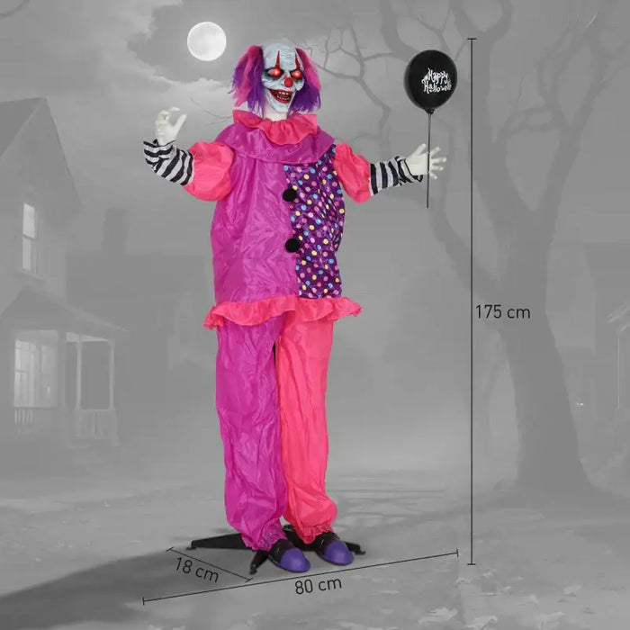175cm Animated Halloween Clown with Balloon - Life Size | Sound, Light and Motion Effects OUTSUNNY - Little and Giant Explorers Outsunny