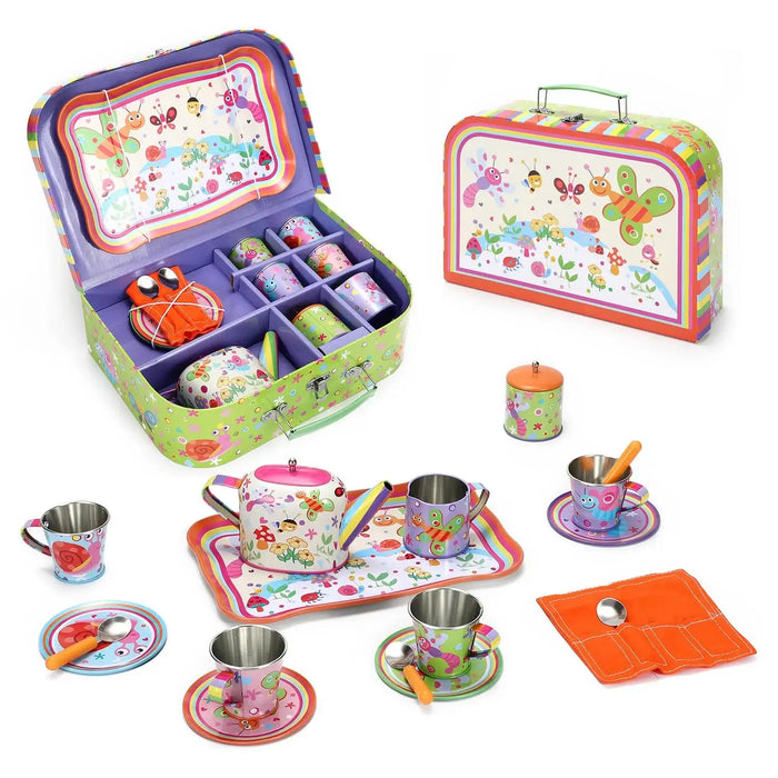 18-Piece Tin Tea Party Set with Carry Case – Bug | Afternoon Tea Role-Play Toy SOKA® - Little and Giant Explorers SOKA Play Imagine Learn
