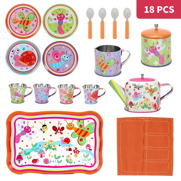 18-Piece Tin Tea Party Set with Carry Case – Bug | Afternoon Tea Role-Play Toy SOKA® - Little and Giant Explorers SOKA Play Imagine Learn