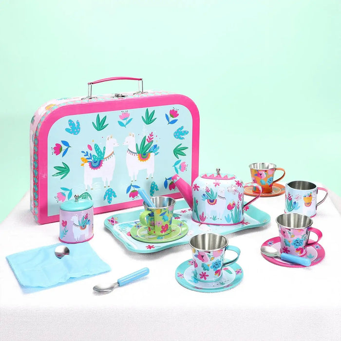 18-Piece Tin Tea Party Set with Carry Case – Llama | Afternoon Tea Playset SOKA® - Little and Giant Explorers SOKA Play Imagine Learn