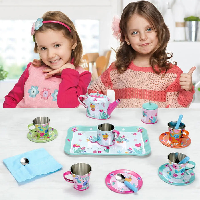 18-Piece Tin Tea Party Set with Carry Case – Llama | Afternoon Tea Playset SOKA® - Little and Giant Explorers SOKA Play Imagine Learn