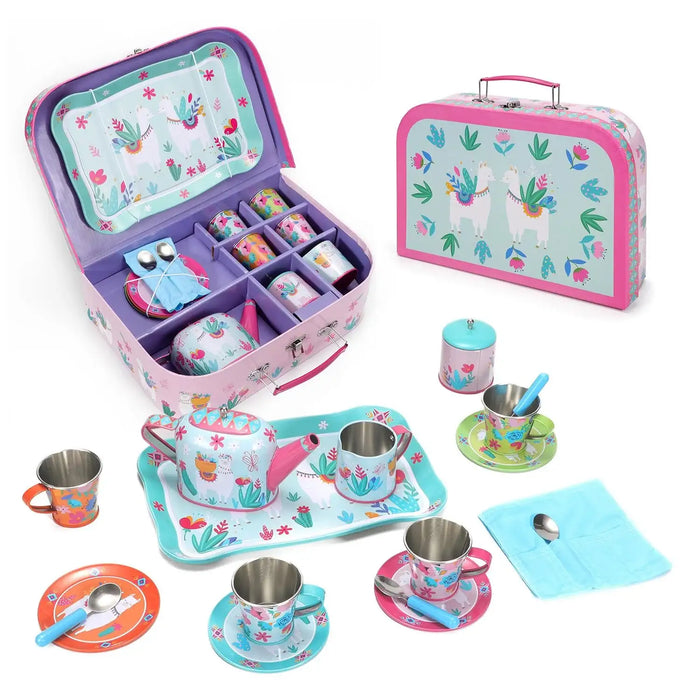 18-Piece Tin Tea Party Set with Carry Case – Llama | Afternoon Tea Playset SOKA® - Little and Giant Explorers SOKA Play Imagine Learn