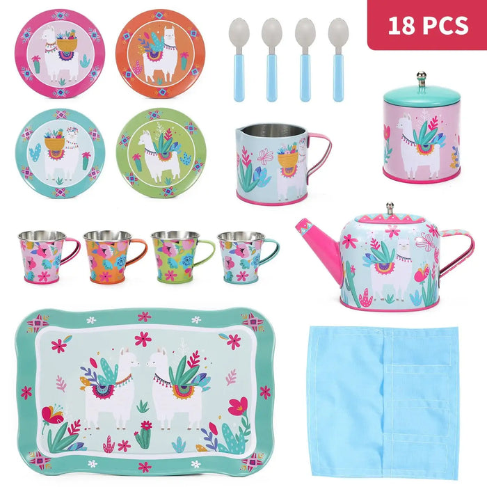 18-Piece Tin Tea Party Set with Carry Case – Llama | Afternoon Tea Playset SOKA® - Little and Giant Explorers SOKA Play Imagine Learn