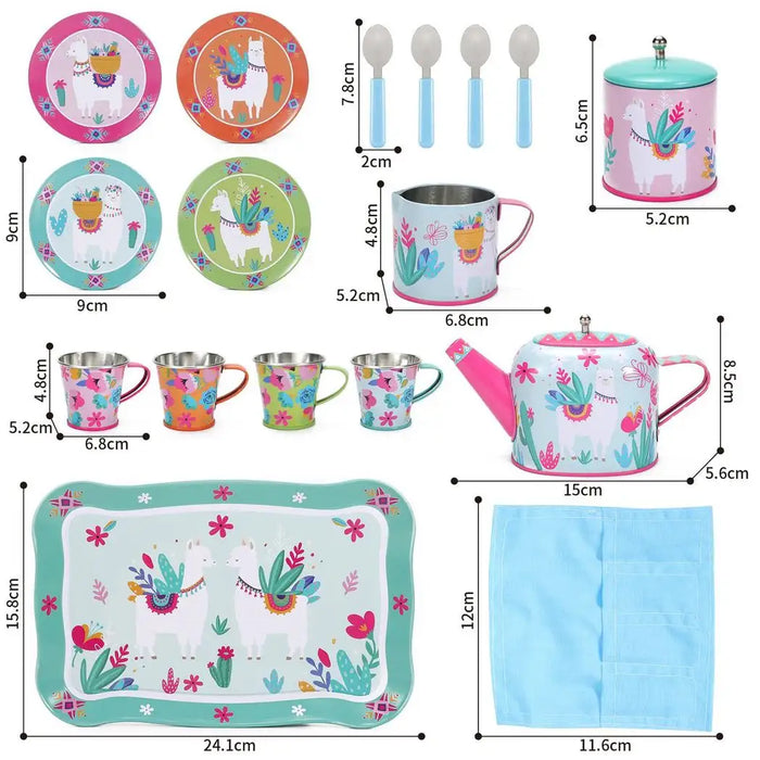 18-Piece Tin Tea Party Set with Carry Case – Llama | Afternoon Tea Playset SOKA® - Little and Giant Explorers SOKA Play Imagine Learn