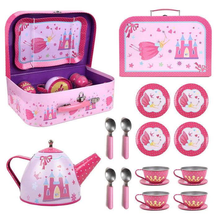 18-Piece Tin Tea Set with Carry Case – Fairy Tale | Pretend Picnic and Tea Party Playset SOKA® - Little and Giant Explorers SOKA Play Imagine Learn