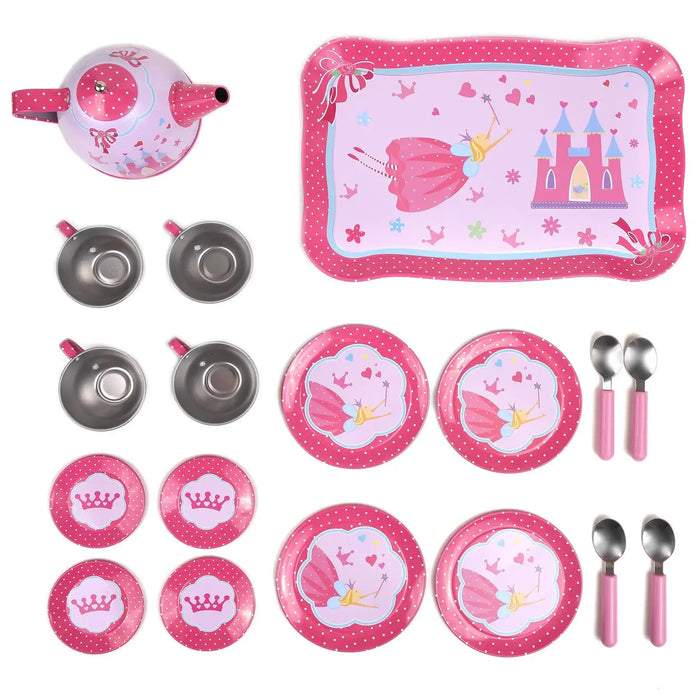 18-Piece Tin Tea Set with Carry Case – Fairy Tale | Pretend Picnic and Tea Party Playset SOKA® - Little and Giant Explorers SOKA Play Imagine Learn