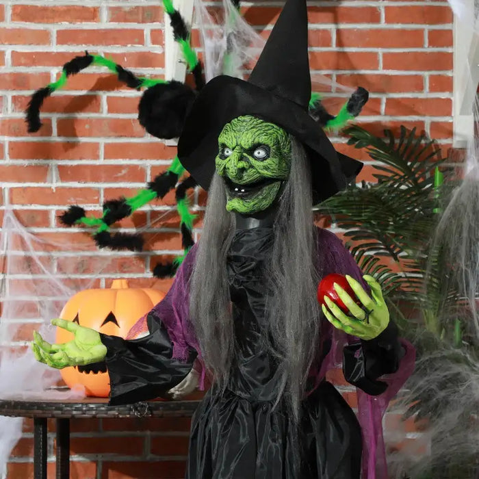 180cm Animated Standing Halloween Witch with Apple | Sound, Motion and Light Effects HOMCOM - Little and Giant Explorers HOMCOM
