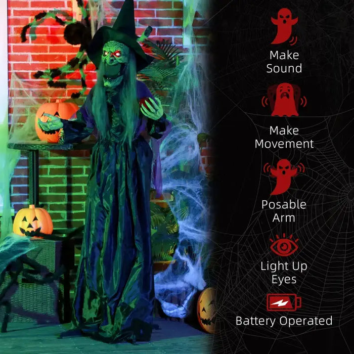 180cm Animated Standing Halloween Witch with Apple | Sound, Motion and Light Effects HOMCOM - Little and Giant Explorers HOMCOM