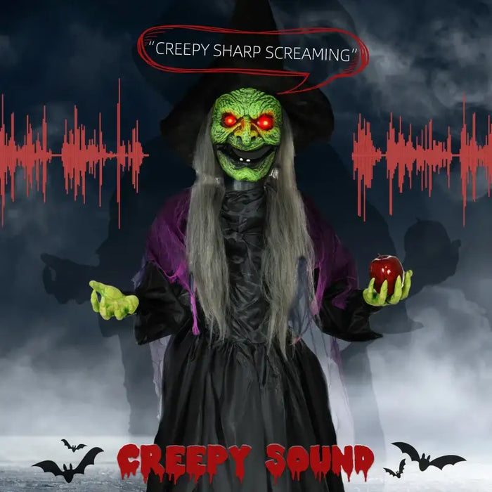 180cm Animated Standing Halloween Witch with Apple | Sound, Motion and Light Effects HOMCOM - Little and Giant Explorers HOMCOM