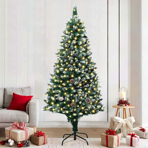 180cm Artificial Christmas Tree – Green | Snow and Pine Cones - Warm White LED Lights VIDAXL - Little and Giant Explorers vidaXL