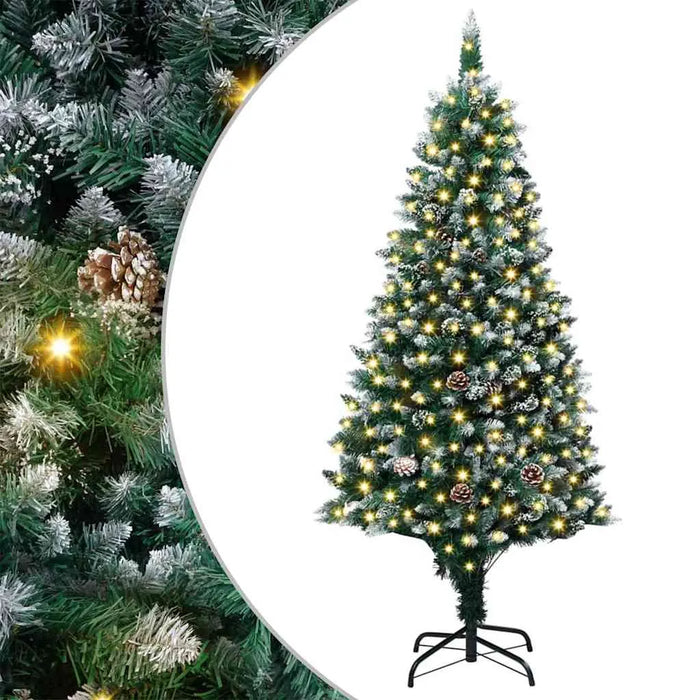 180cm Artificial Christmas Tree – Green | Snow and Pine Cones - Warm White LED Lights VIDAXL - Little and Giant Explorers vidaXL
