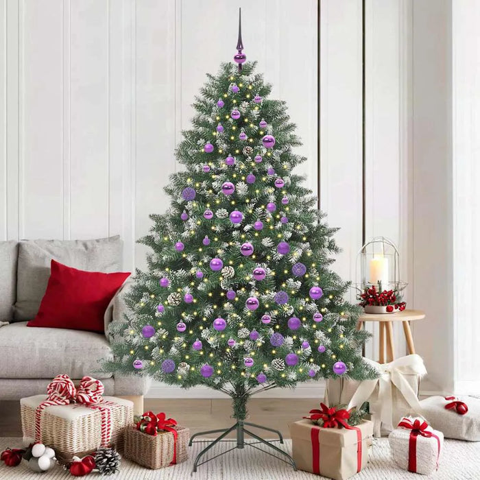 180cm Artificial Christmas Tree – Green PVC Tree | LED Strip Lights, Pine Cones and Baubles VIDAXL - Little and Giant Explorers vidaXL