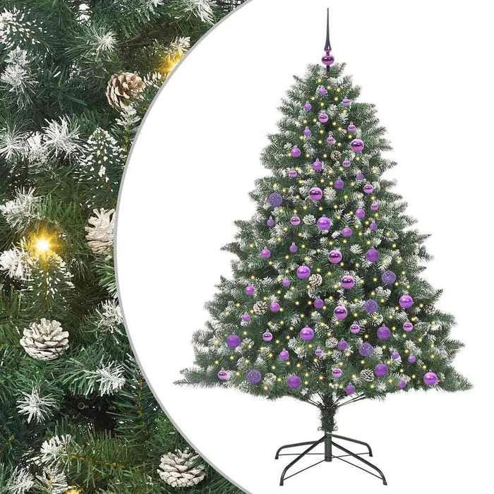 180cm Artificial Christmas Tree – Green PVC Tree | LED Strip Lights, Pine Cones and Baubles VIDAXL - Little and Giant Explorers vidaXL