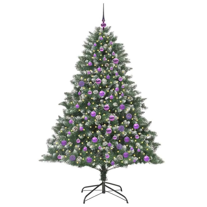 180cm Artificial Christmas Tree – Green PVC Tree | LED Strip Lights, Pine Cones and Baubles VIDAXL - Little and Giant Explorers vidaXL
