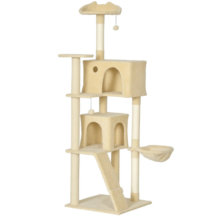 180cm Cat Tree – Beige and Cream White | Multi-Level Cat Tower - Hammock and Condos PAWHUT - Little and Giant Explorers PawHut