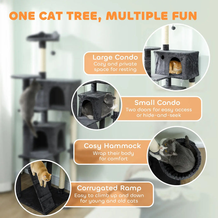 180cm Cat Tree – Dark Grey and Cream | Multi-Level Tower - Hammock and Sisal Posts PAWHUT - Little and Giant Explorers PawHut