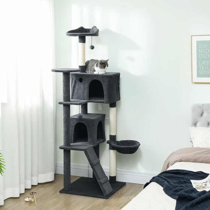 180cm Cat Tree – Dark Grey and Cream | Multi-Level Tower - Hammock and Sisal Posts PAWHUT - Little and Giant Explorers PawHut