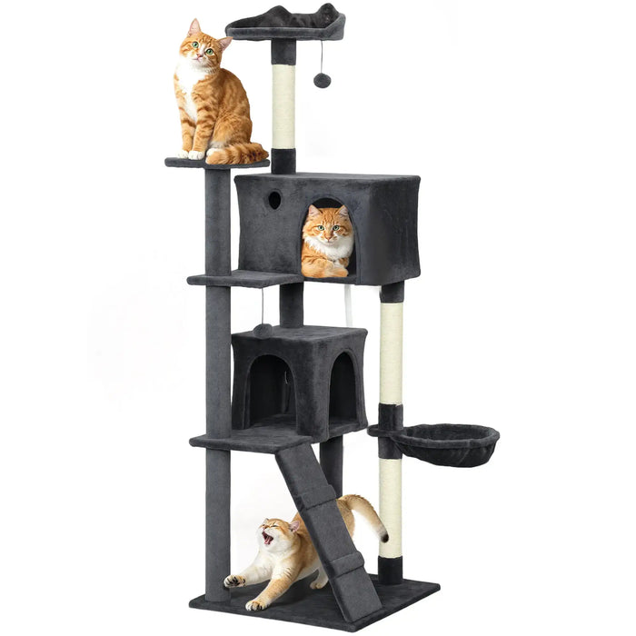 180cm Cat Tree – Dark Grey and Cream | Multi-Level Tower - Hammock and Sisal Posts PAWHUT - Little and Giant Explorers PawHut