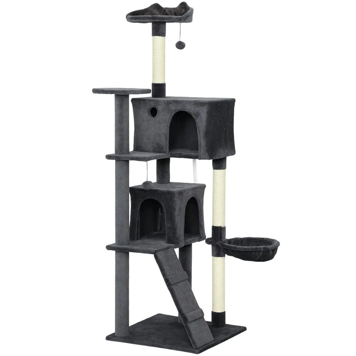 180cm Cat Tree – Dark Grey and Cream | Multi-Level Tower - Hammock and Sisal Posts PAWHUT - Little and Giant Explorers PawHut