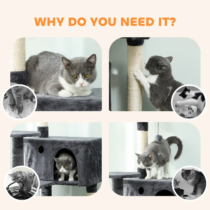 180cm Cat Tree – Dark Grey and Cream | Multi-Level Tower - Hammock and Sisal Posts PAWHUT - Little and Giant Explorers PawHut