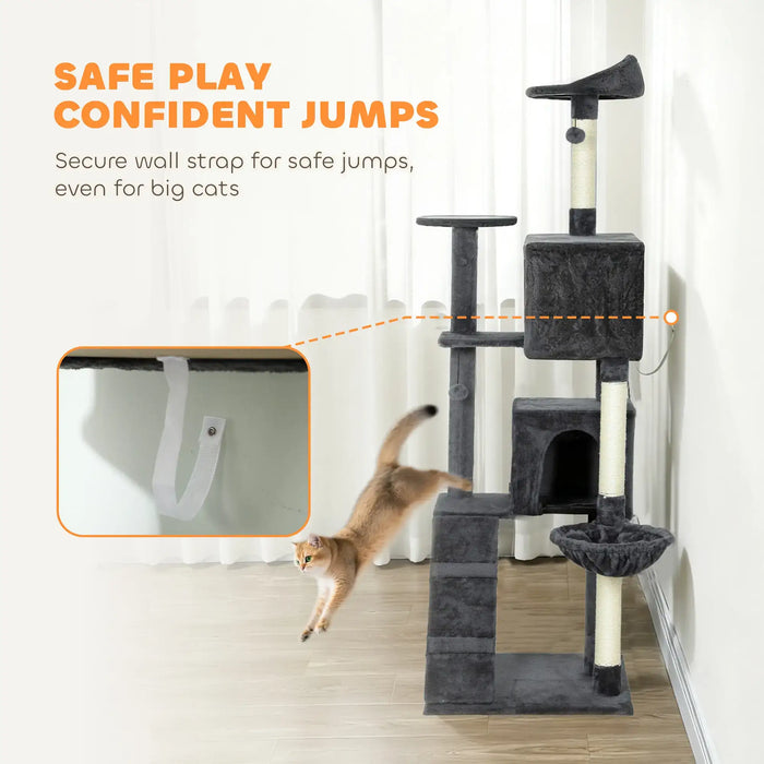 180cm Cat Tree – Dark Grey and Cream | Multi-Level Tower - Hammock and Sisal Posts PAWHUT - Little and Giant Explorers PawHut